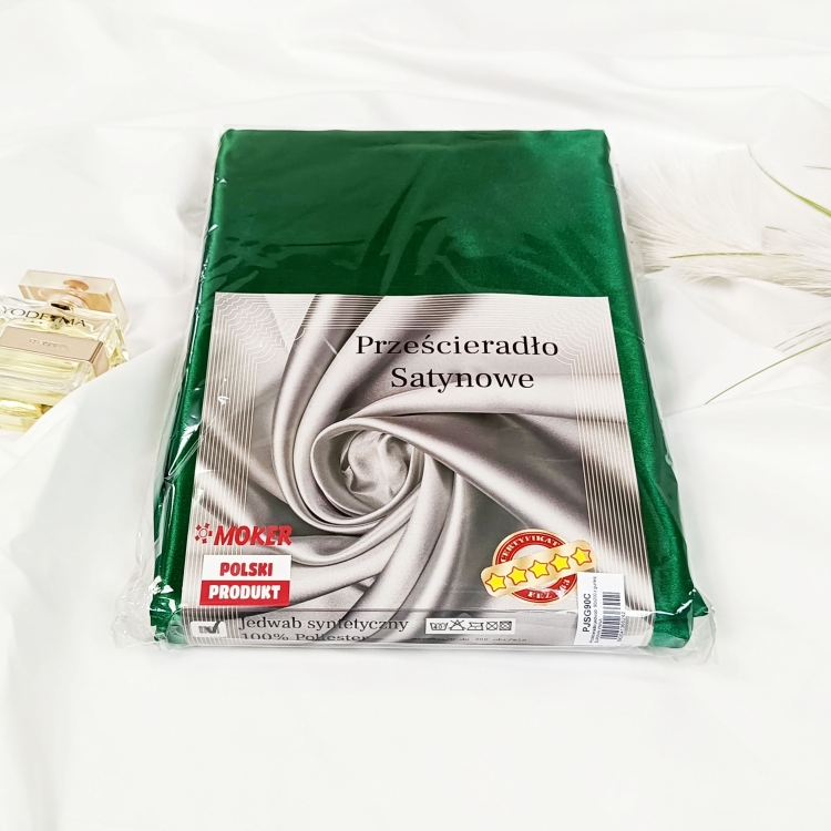 opakowanie prześcieradło satynowe atłas, zieleń, zdjęcie prześcieradła w opakowaniu